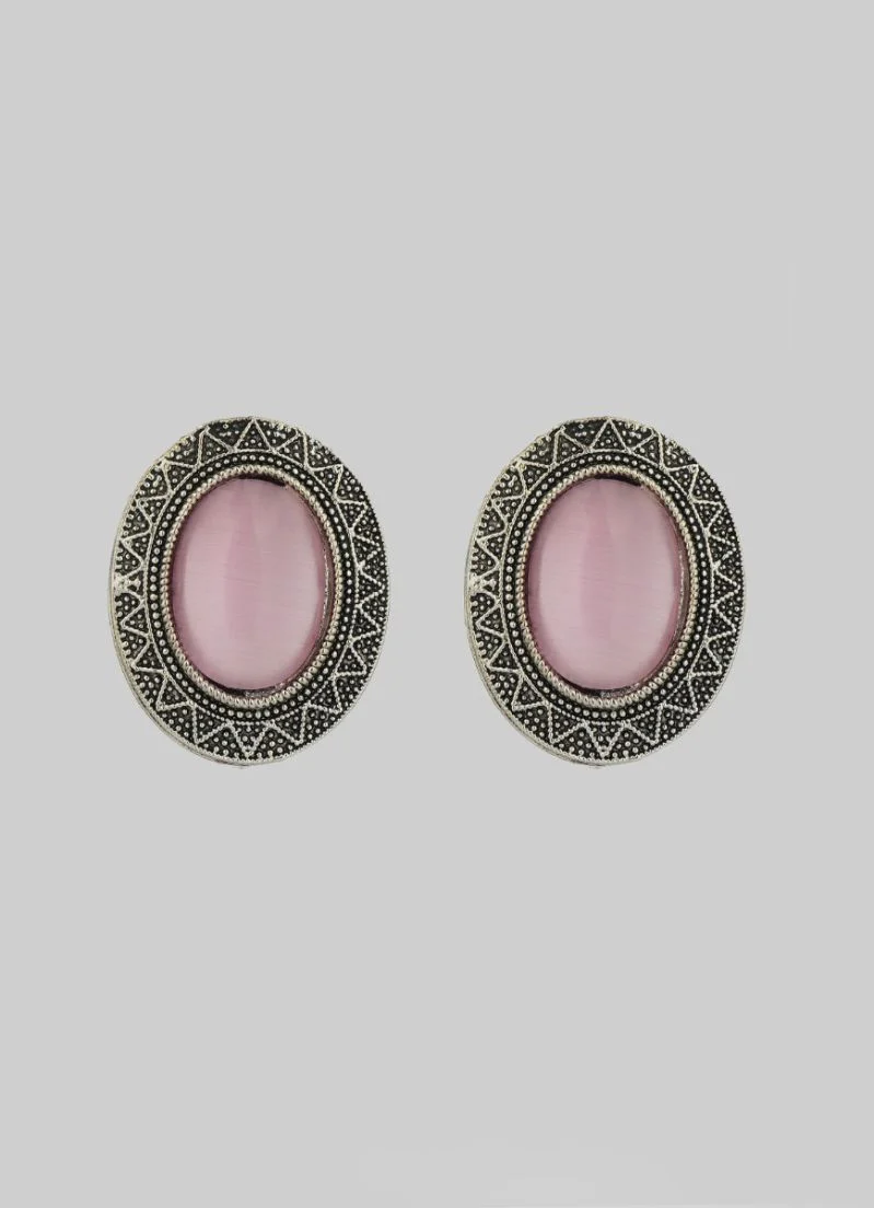 Silver Oxidised Soft Lilac Cat’s Eye Chatoyancy Earrings - Image 2