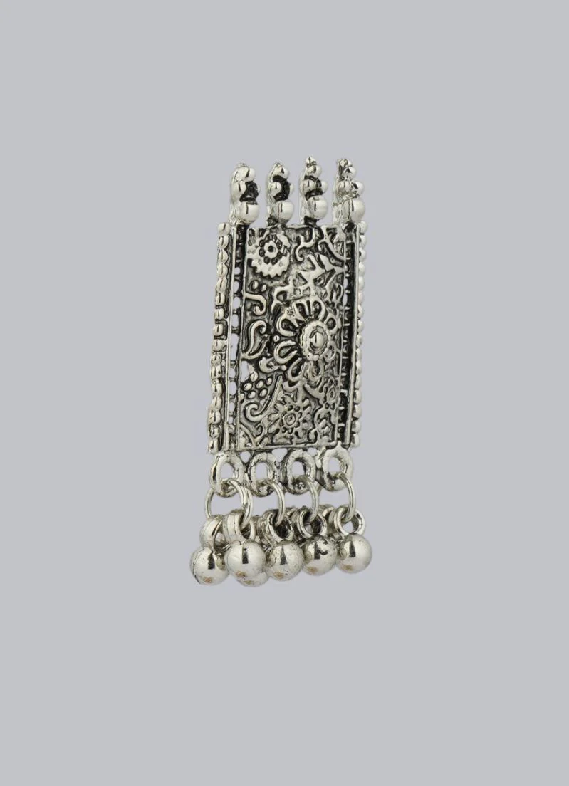 Silver Oxidised Studs Earrings - Image 2