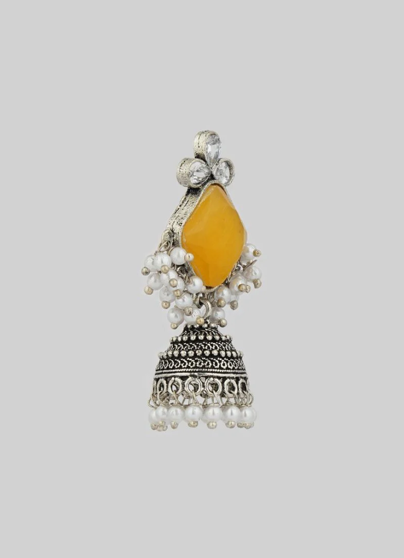 Silver Oxidised Yellow Stone Jumki - Image 2