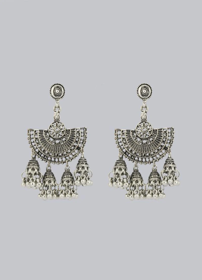 Silver Oxodised Earrings with Mini Jumki Droplets - Image 2