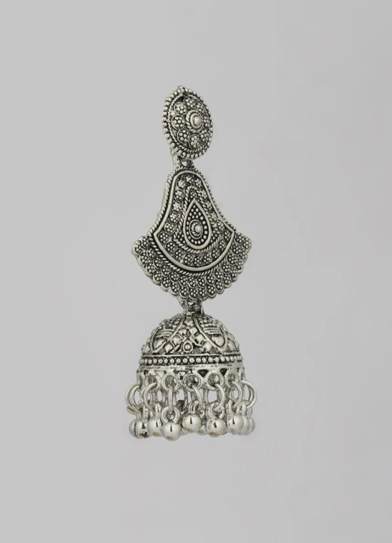 Oxidized Silver Jumka Earrings – Traditional Indian Ethnic Jewellery - Image 3