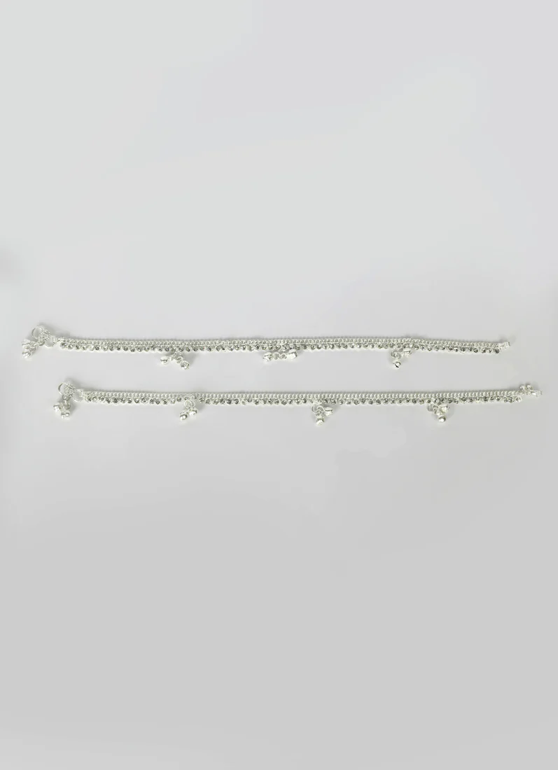 Silver Diamonte Payal with Gunghroo - Image 3