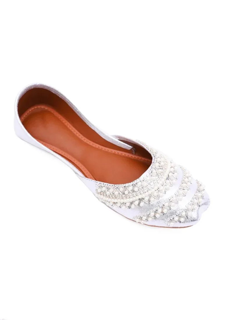Silver Pearl and Diamonte Embellished Jutti - Image 2