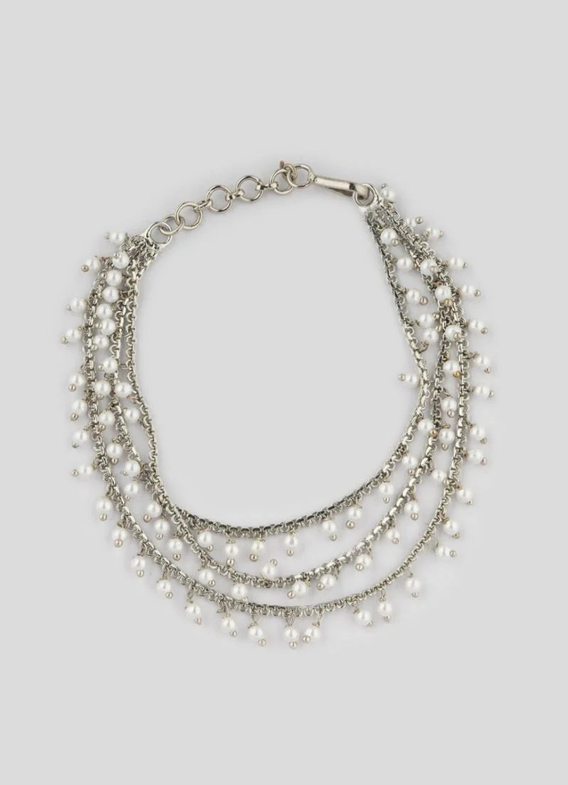 Silver Pearl Chain Earrings - Image 2