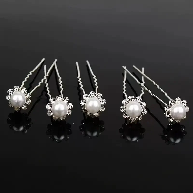 Silver Pearl Diamonte Bun Pins - Image 4