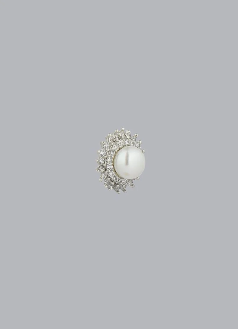 Silver Pearl Diamonte Stud Earrings - Image 2