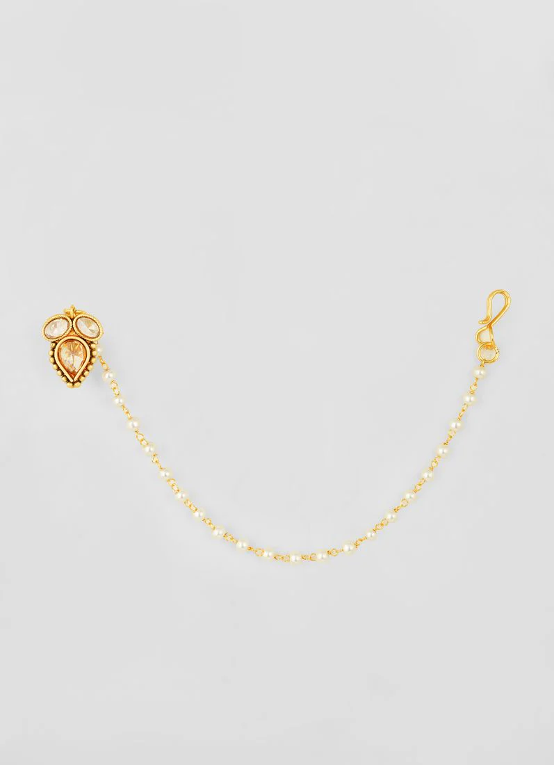 Pearl Chain Nath with clip on nose stud - Image 3