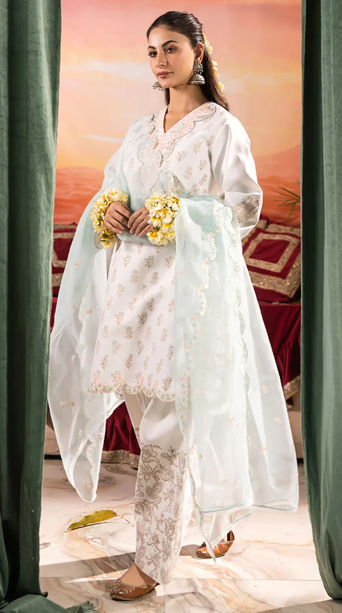 Sky Blue Silk Printed Suit Set - Image 2