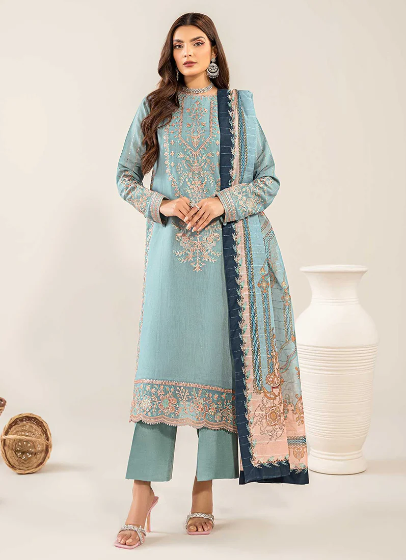 Sky Blue Thread Embroidered Suit Set - Image 2