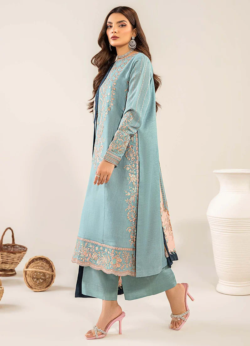 Sky Blue Thread Embroidered Suit Set - Image 3