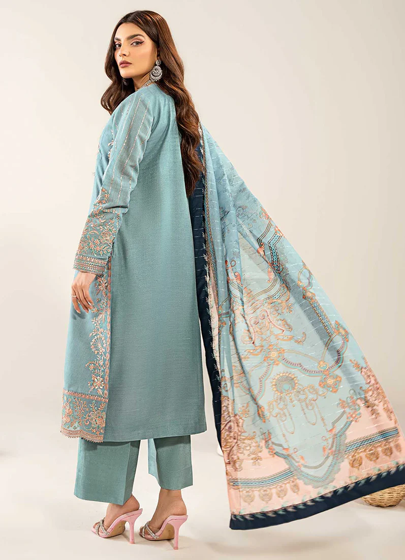 Sky Blue Thread Embroidered Suit Set - Image 4