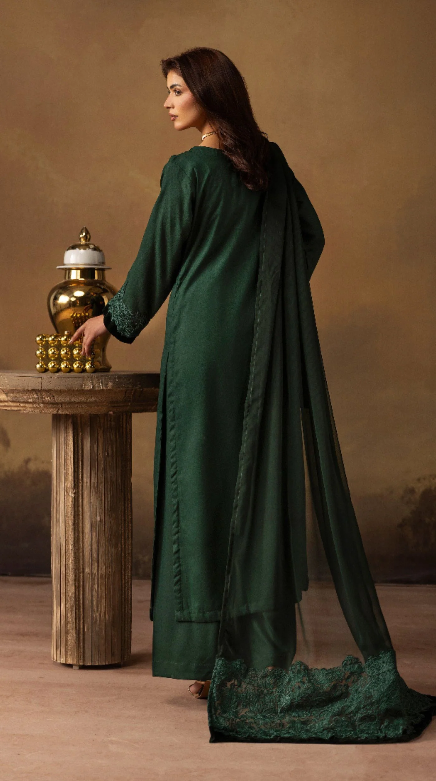 Sophisticated Dark Green Dhanak Suit Set - Image 2