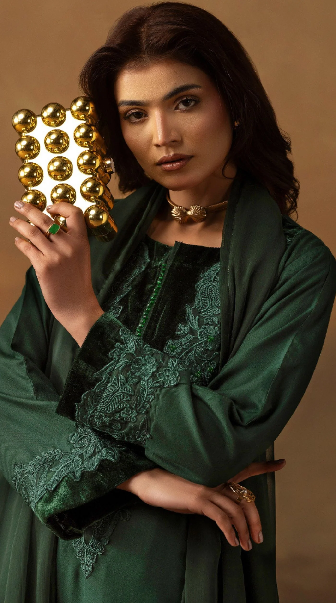 Sophisticated Dark Green Dhanak Suit Set - Image 4