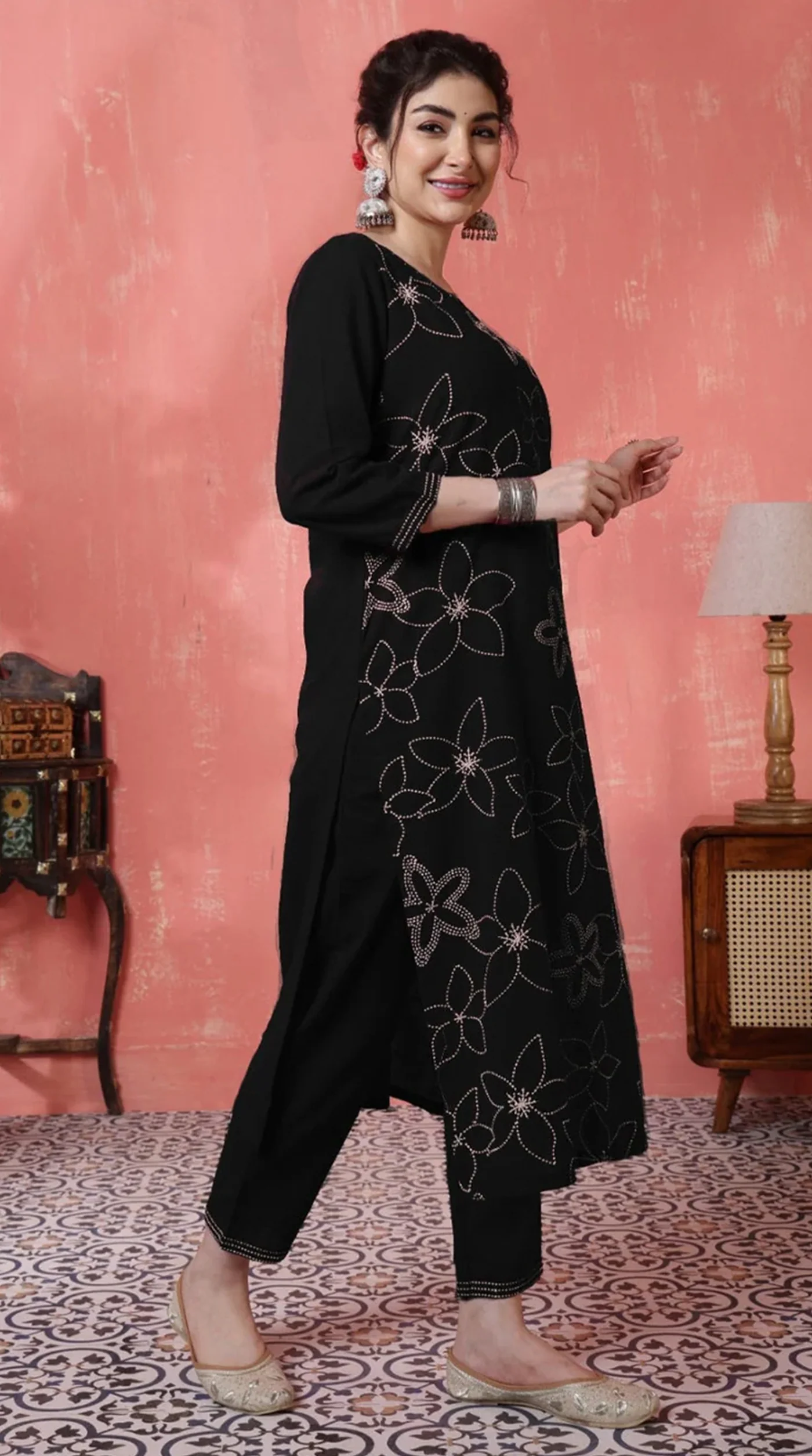 Straight Cut Black Cotton Suit Set - Image 2