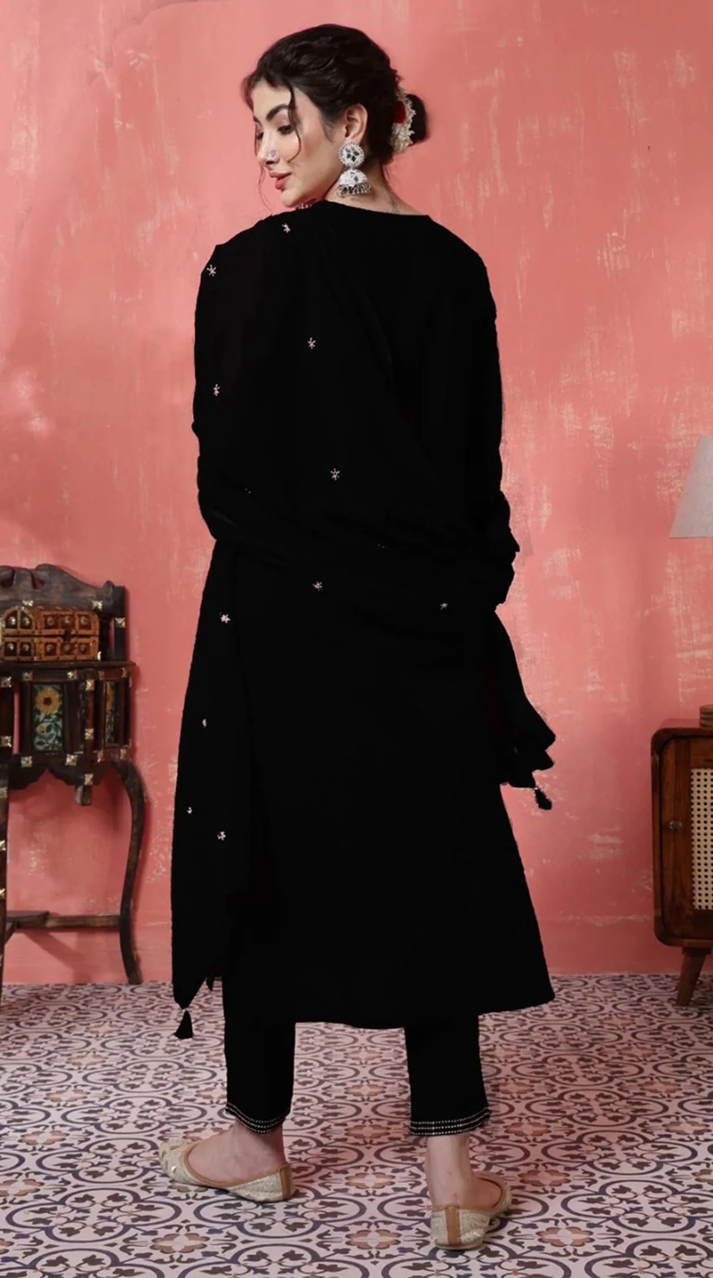 Straight Cut Black Cotton Suit Set - Image 3