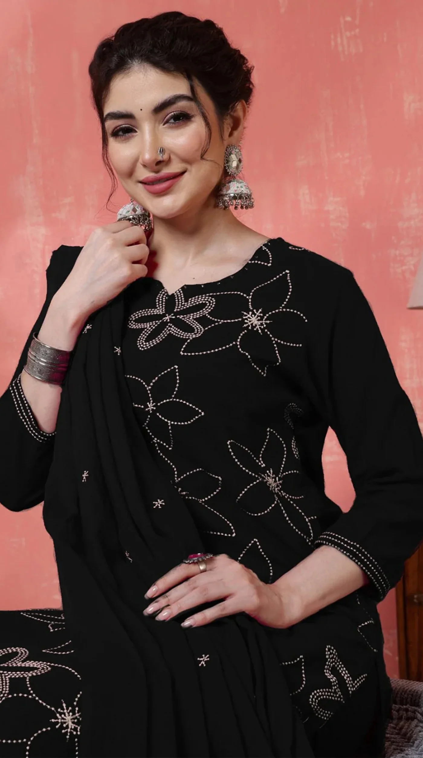 Straight Cut Black Cotton Suit Set - Image 4