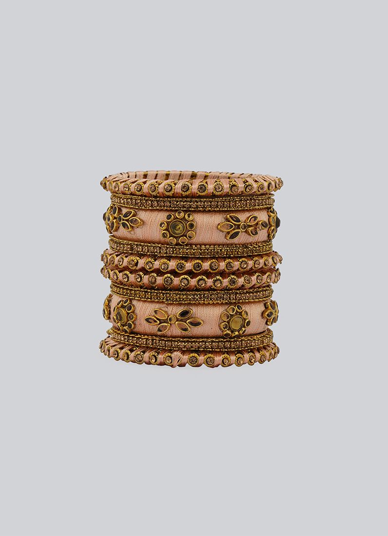 Stylish Pink Thread Bangle Set - Image 2