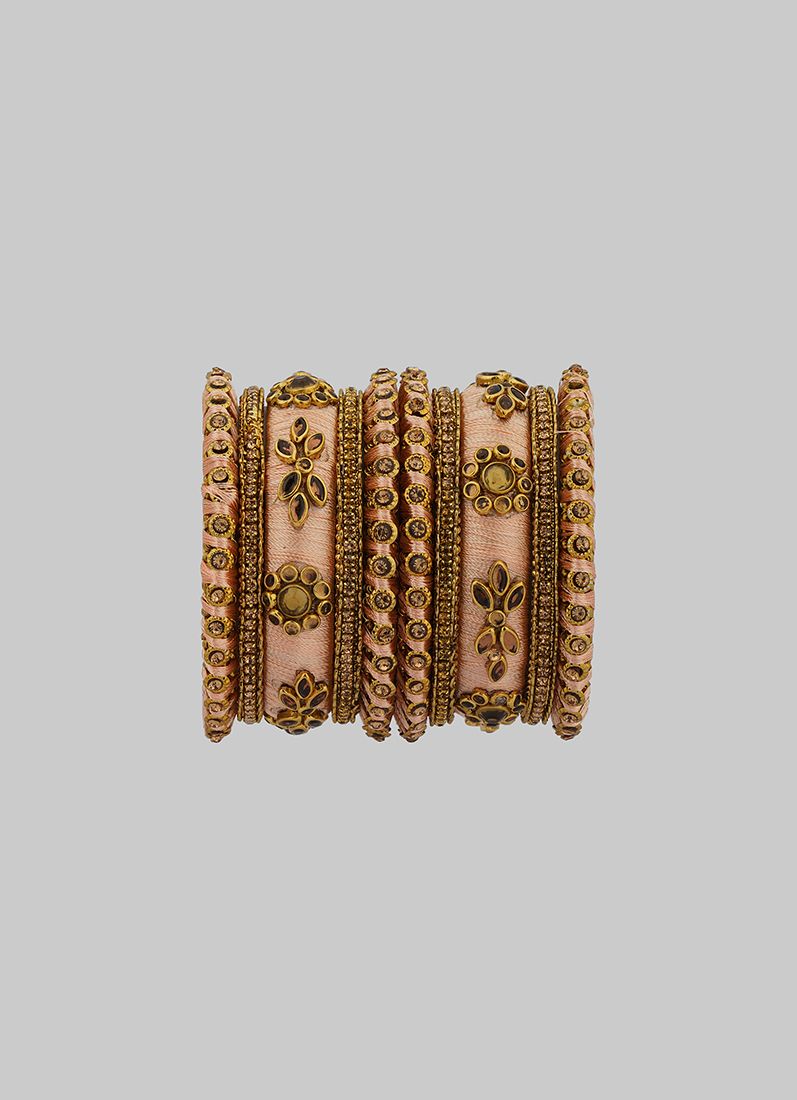 Stylish Pink Thread Bangle Set - Image 3