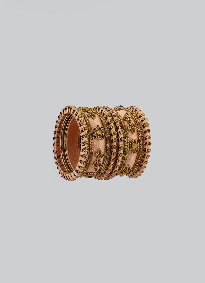 Stylish Pink Thread Bangle Set - Image 4