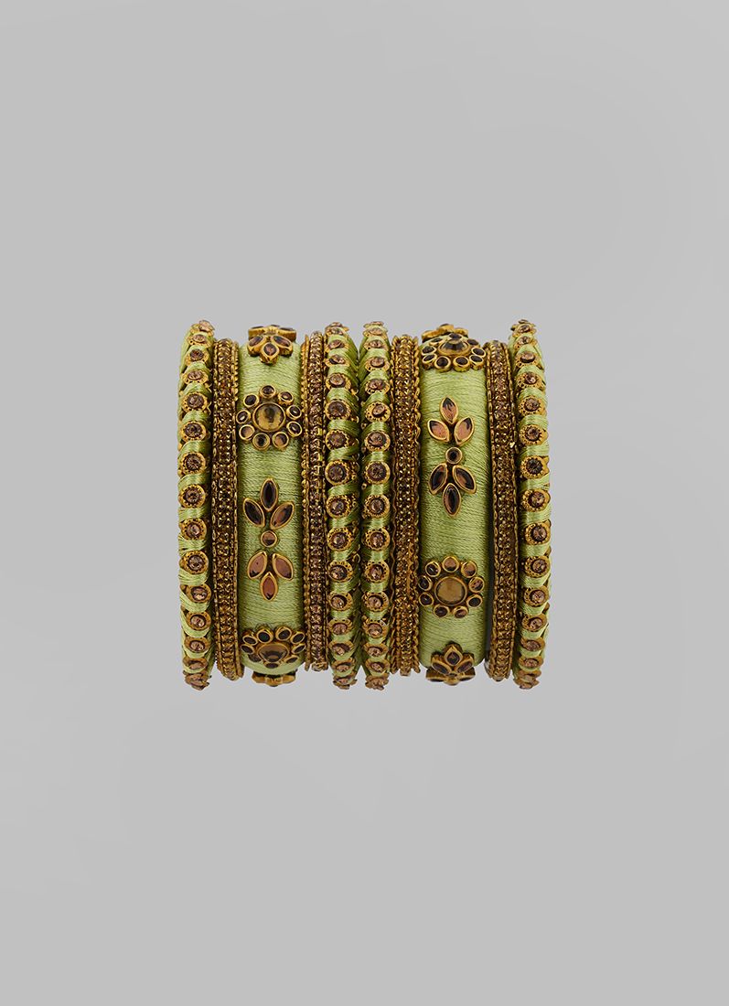 Stylish Pale Pista Thread Bangle Set - Image 2