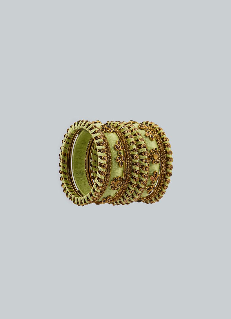 Stylish Pale Pista Thread Bangle Set - Image 3
