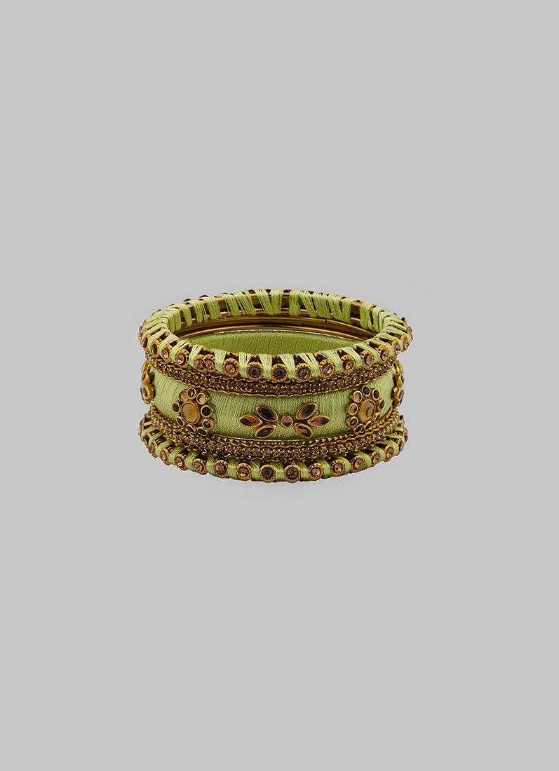 Stylish Pale Pista Thread Bangle Set - Image 5
