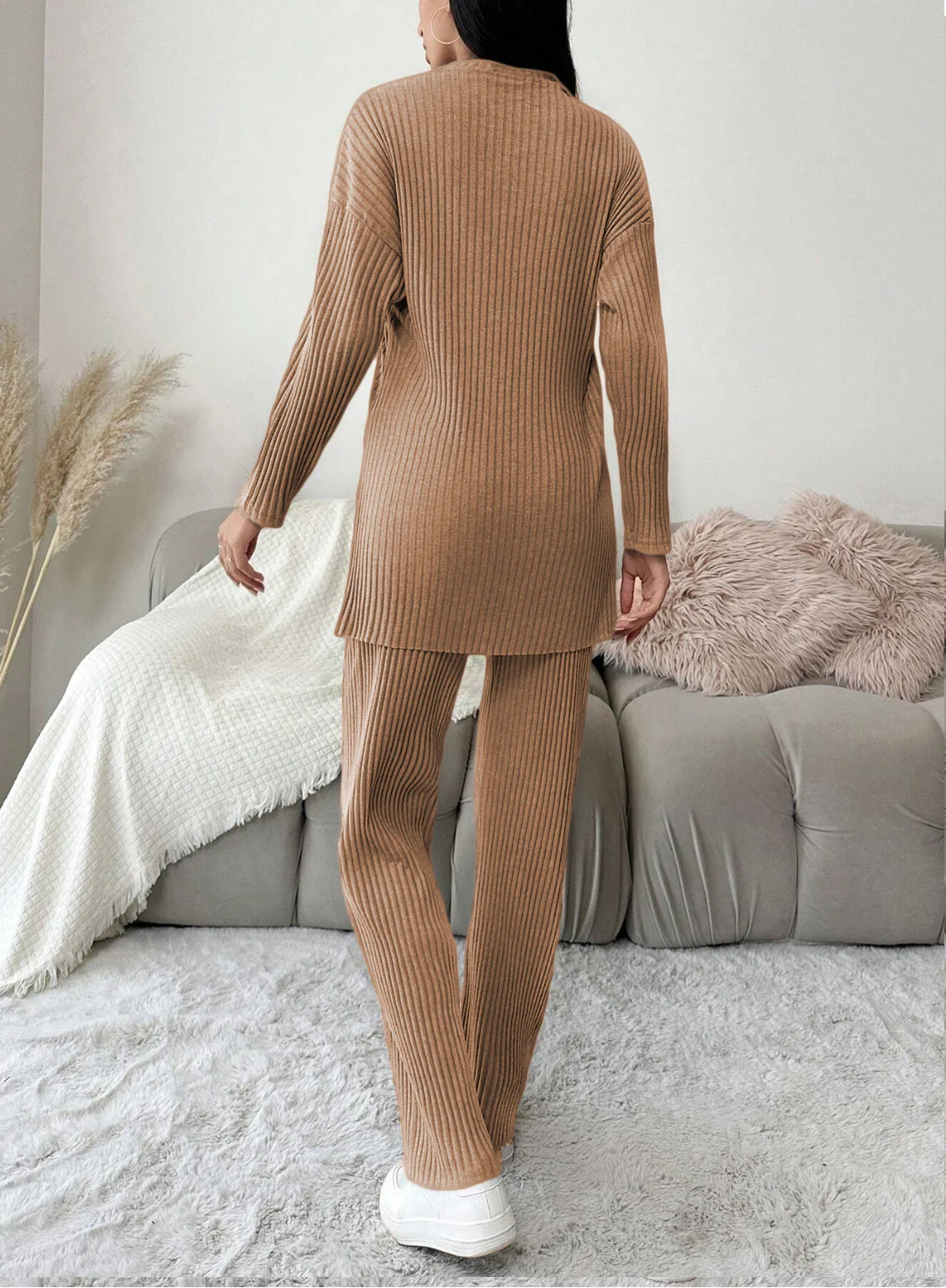 Tan Cotton Ribbed Co-Ord Set - Image 2