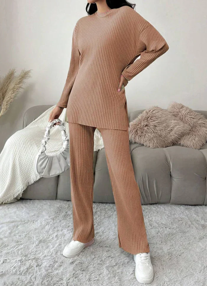 Tan Cotton Ribbed Co-Ord Set - Image 3