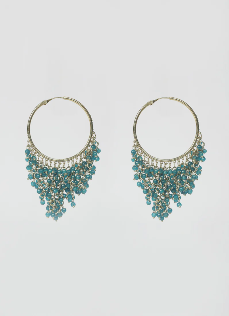 Teal Beaded Gold Hoop Earrings – Luxury Bridal & Festive Statement Jewelry - Image 3