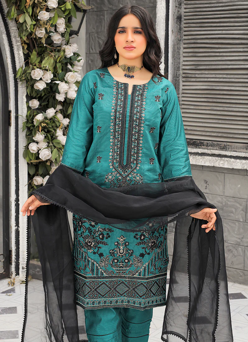 Teal Blue Khaddi Cotton Salwar Suit - Image 3