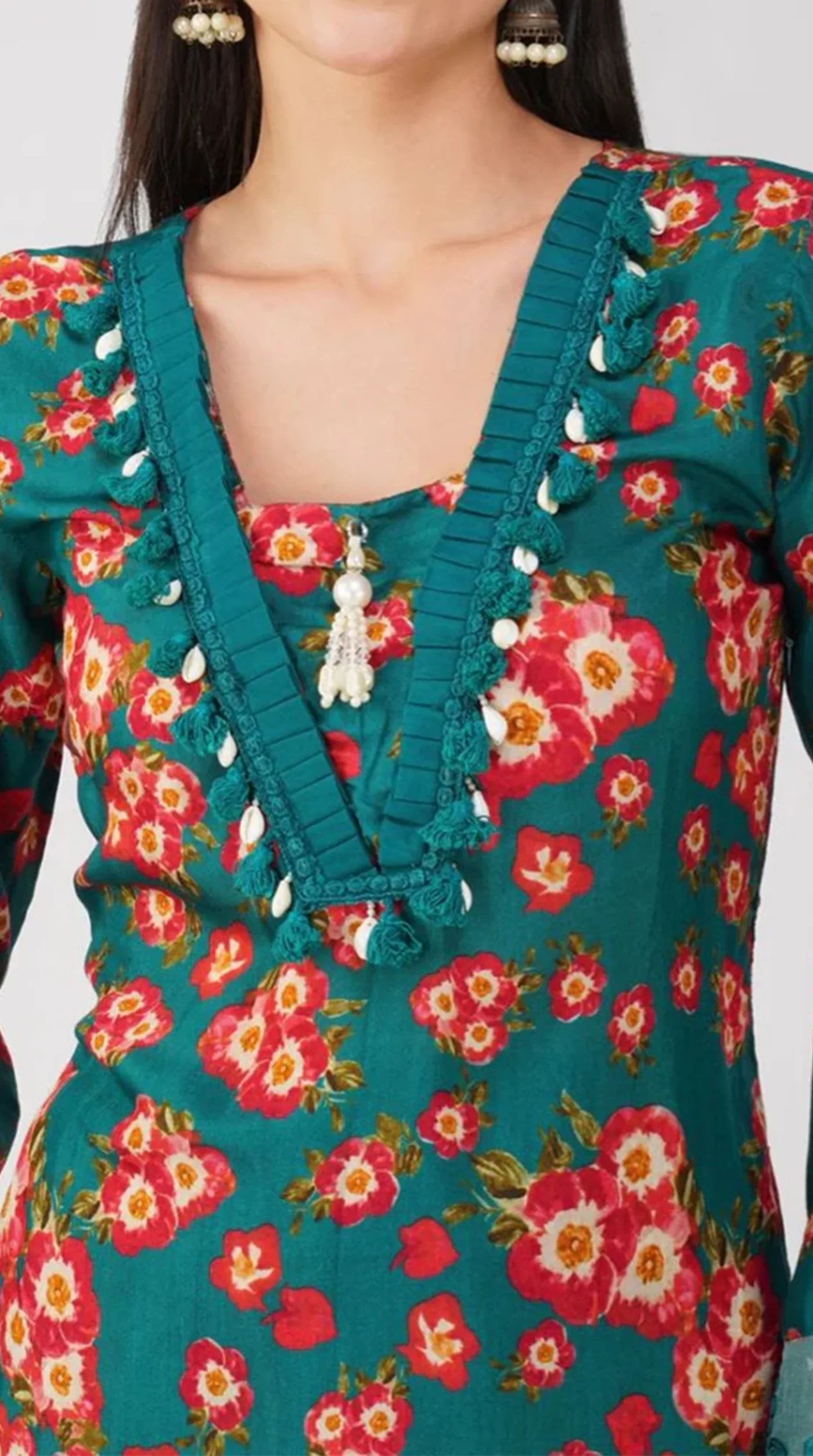 Teal Muslin Printed Suit Set - Image 4