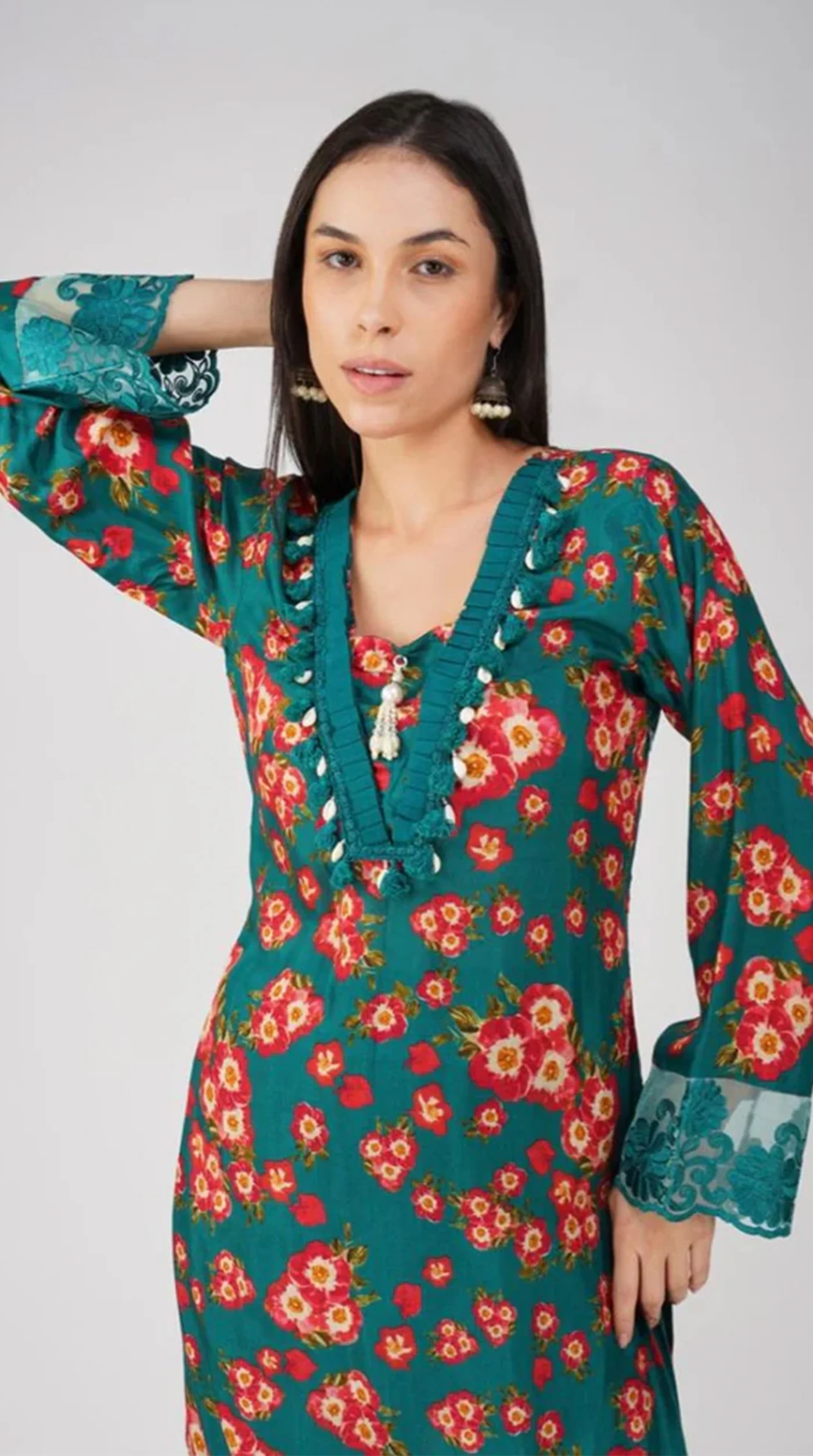 Teal Muslin Printed Suit Set - Image 5
