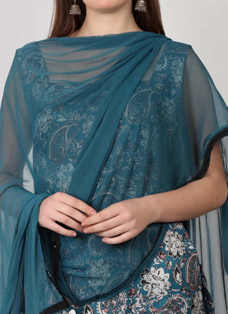 Teal Printed Gharara Suit Set - Image 6