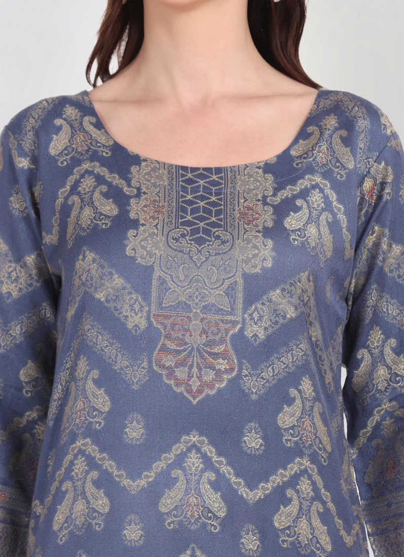 Teal Shawl Straight Cut Suit Set - Image 7