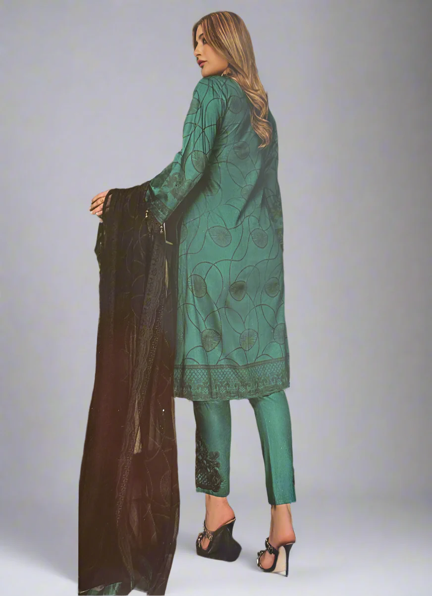 Teal Trouser Suit with Black Embroidery - Image 2