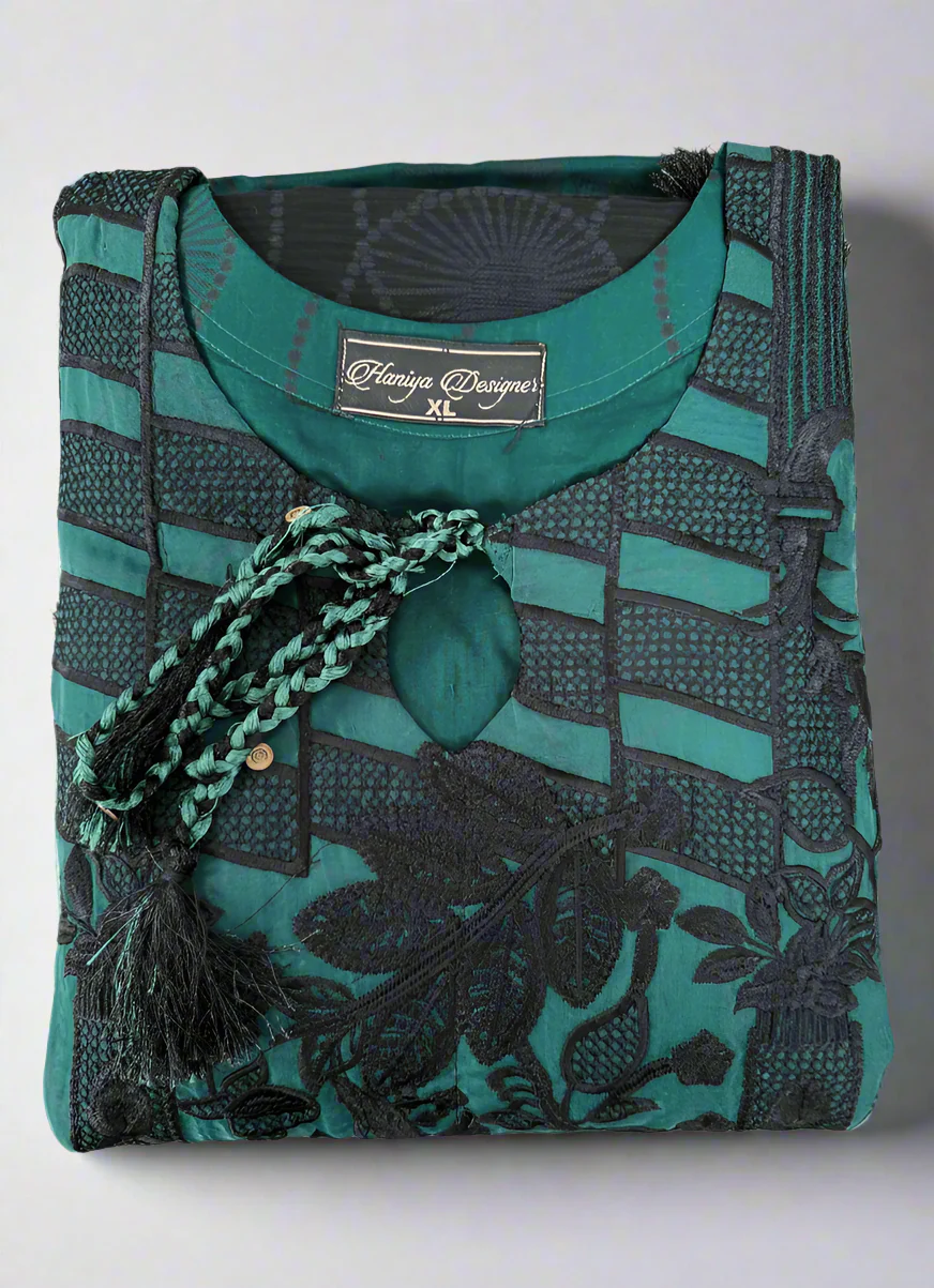 Teal Trouser Suit with Black Embroidery - Image 3