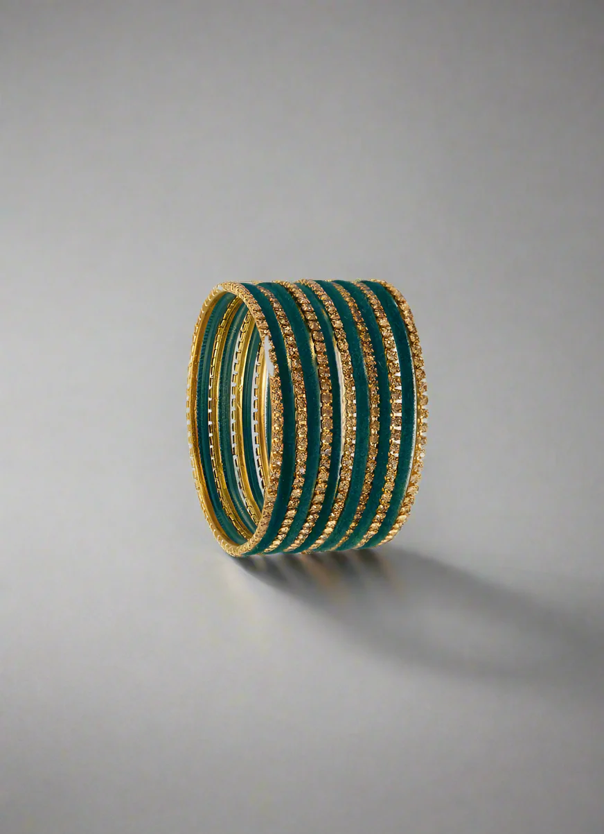 Teal Velvet & Diamante Kids Bangle Sets - Image 2