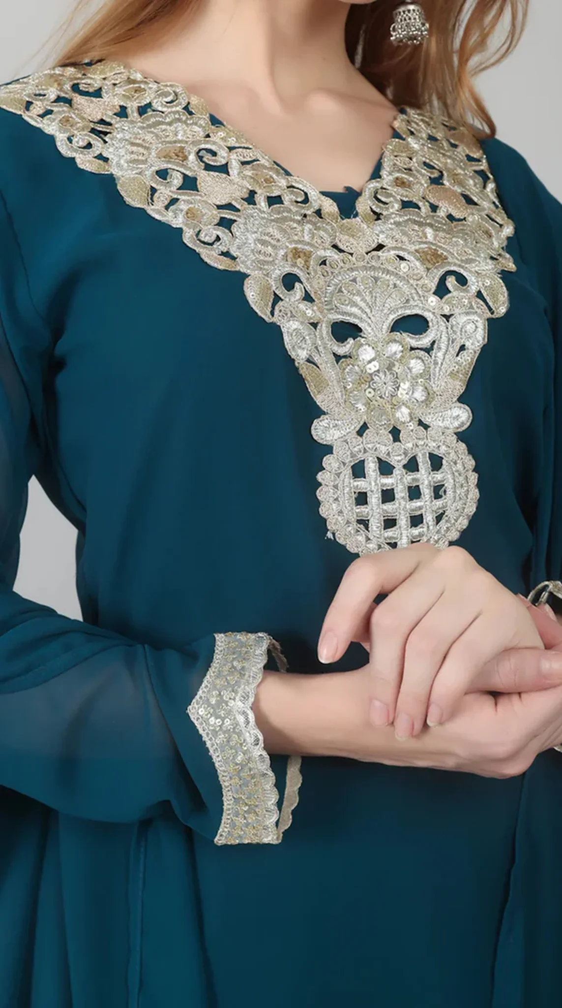 Teal Vichitra Georgette Shift Suit Set - Image 4