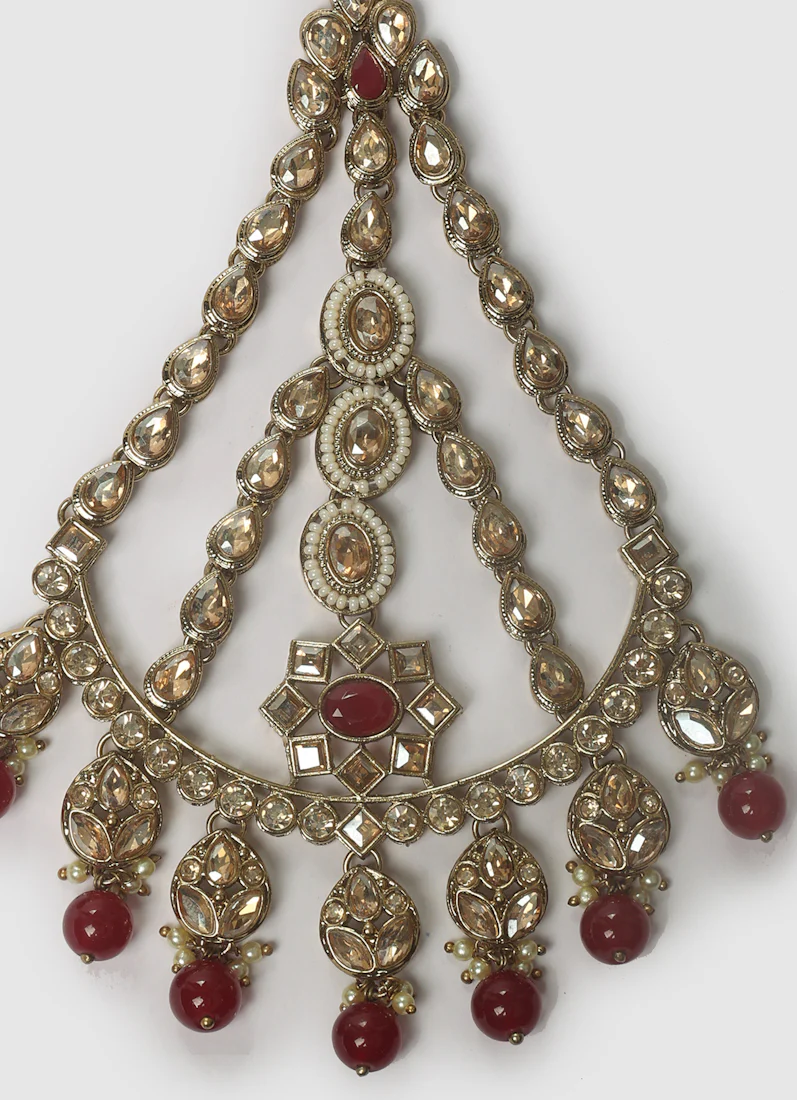 Royal Topaz Diamanté Antique Gold Passa with Maroon Bead - Image 3