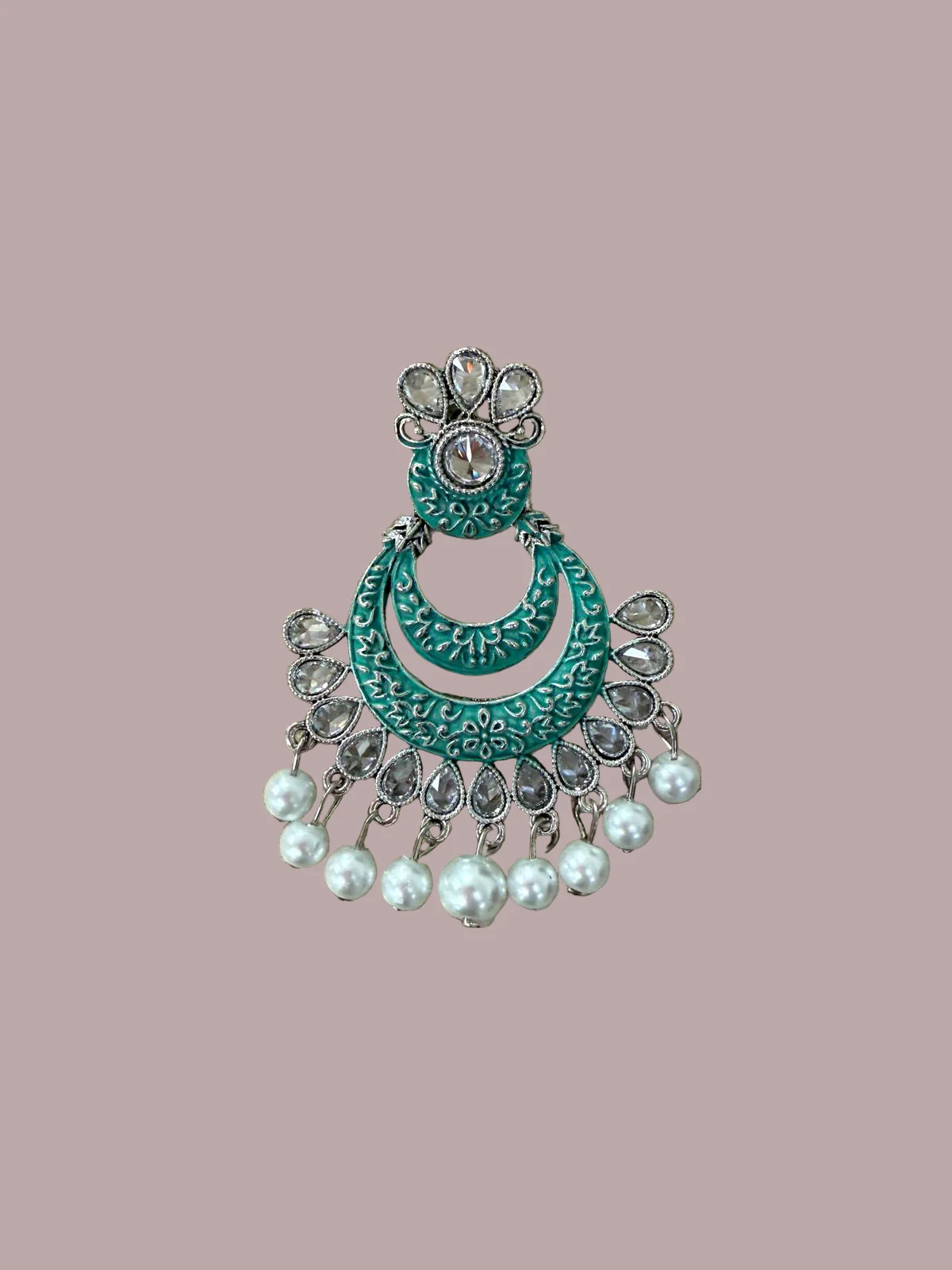 Traditional Menakari Earrings in Aqua Green - Image 2
