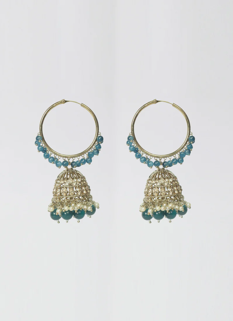 Traditional Blue Beaded Earrings and Tikka Set - Image 3