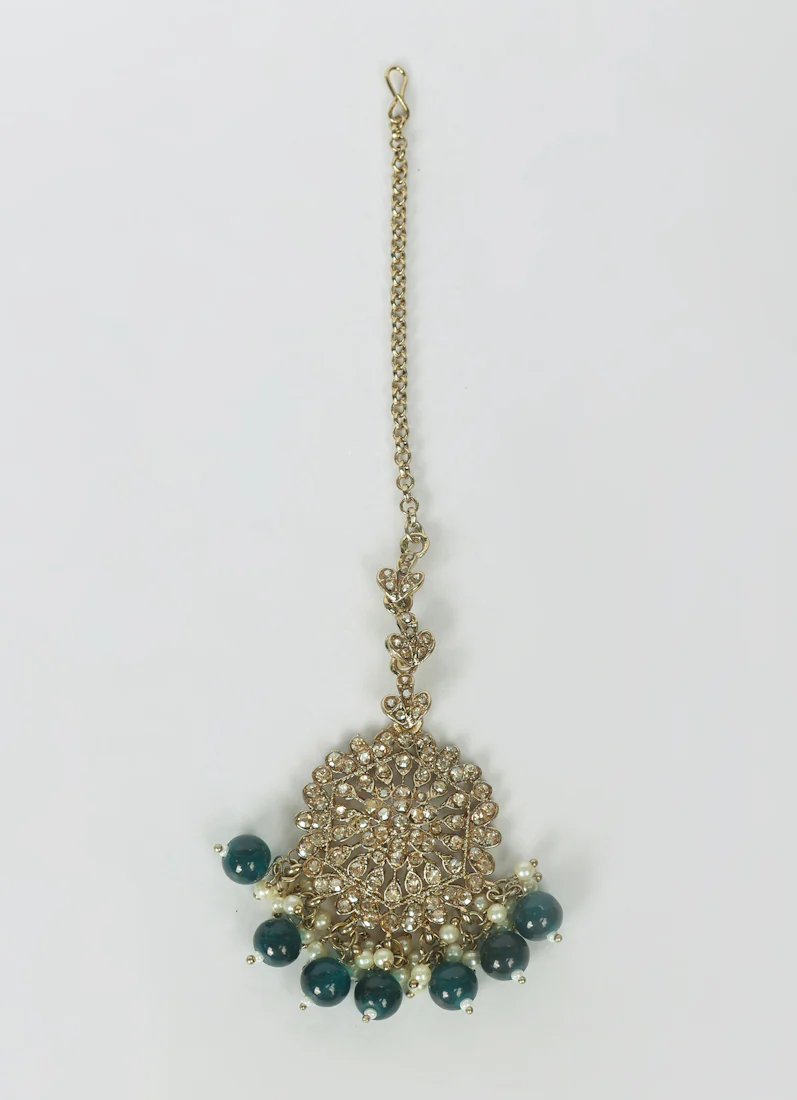 Traditional Blue Beaded Earrings and Tikka Set - Image 4