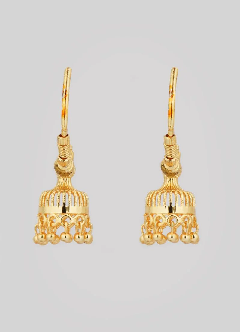 Traditional Gold Hoop Jumki Earrings – Lightweight Gold Finish Pierced Earrings - Image 2