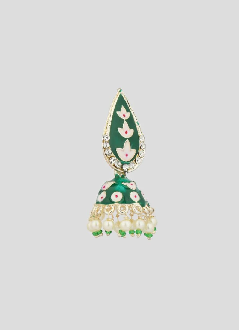 Traditional Green Enamel Jumki Earrings - Image 3