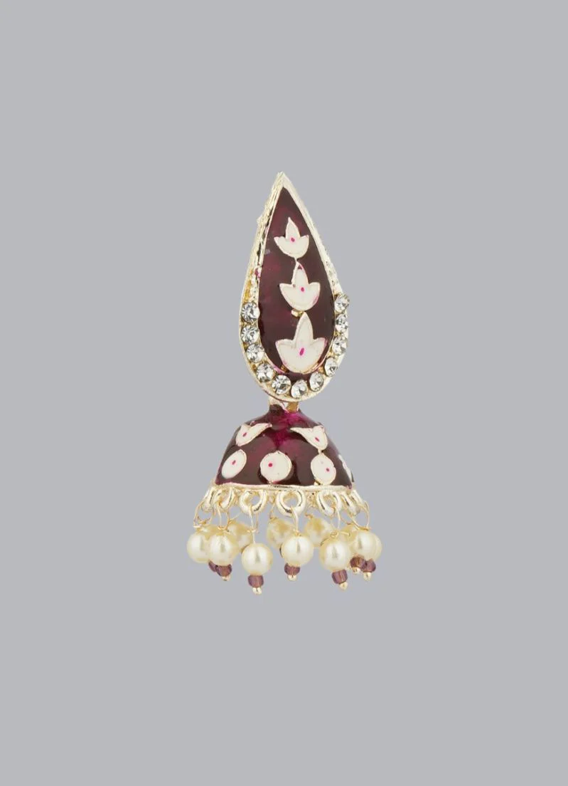 Traditional Maroon Enamel Jumki Earrings - Image 3