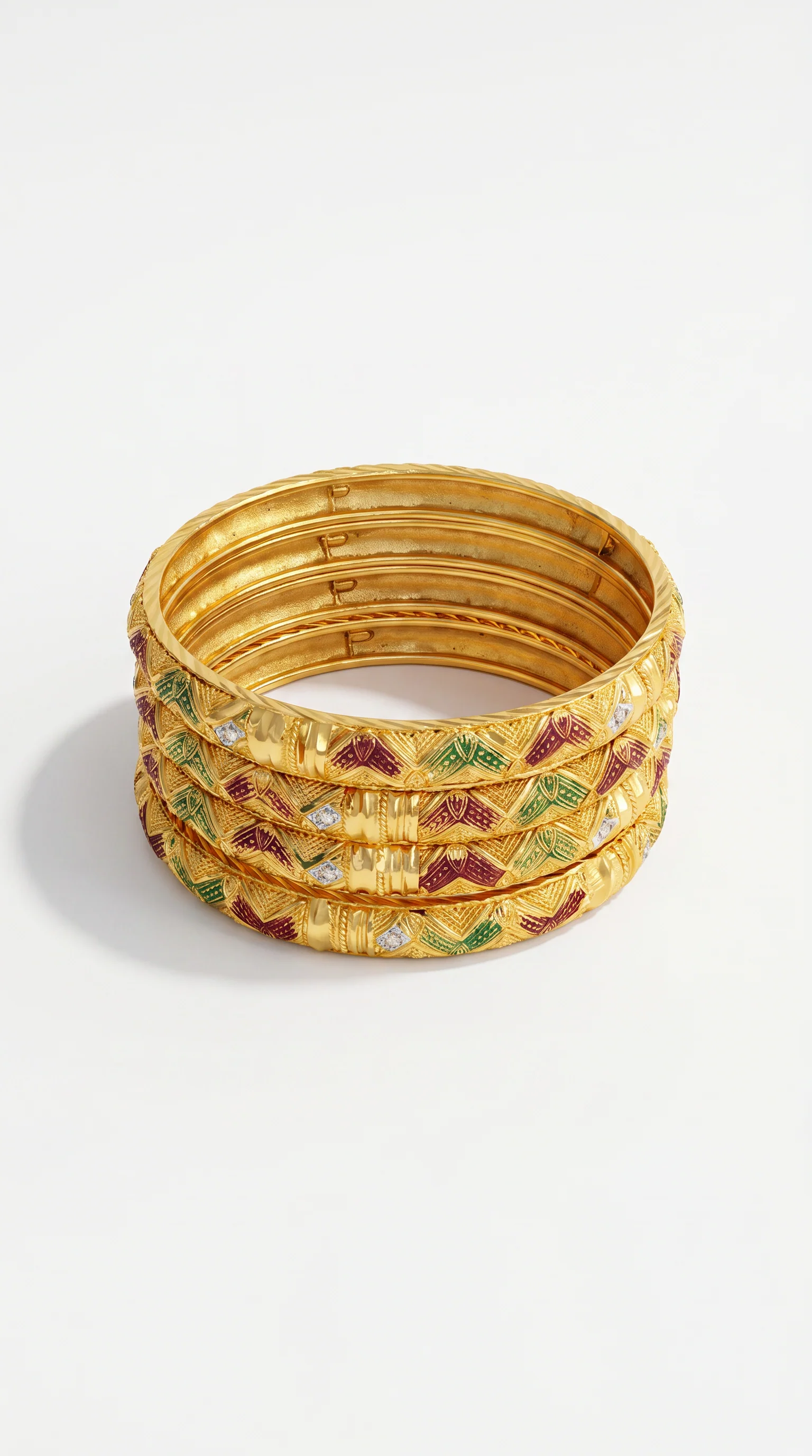 Traditional  Mena Kari 4p c Gold bnagle set - Image 3