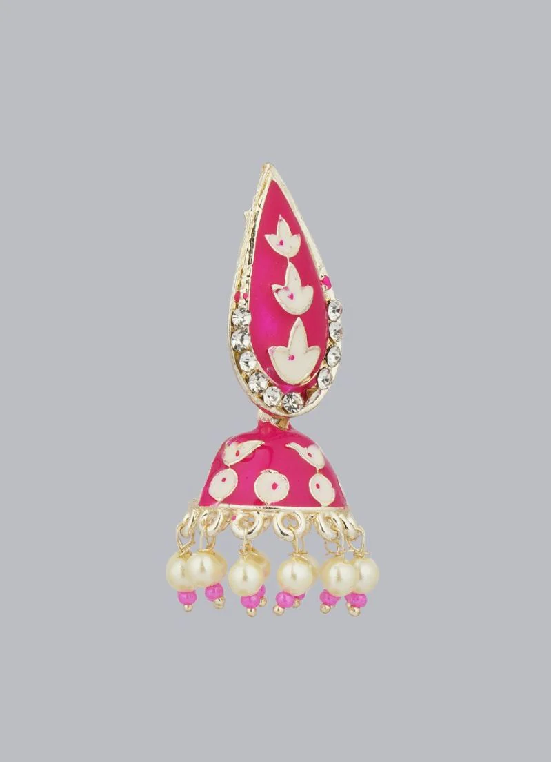 Traditional Rani Pink Enamel Jumki Earrings - Image 3