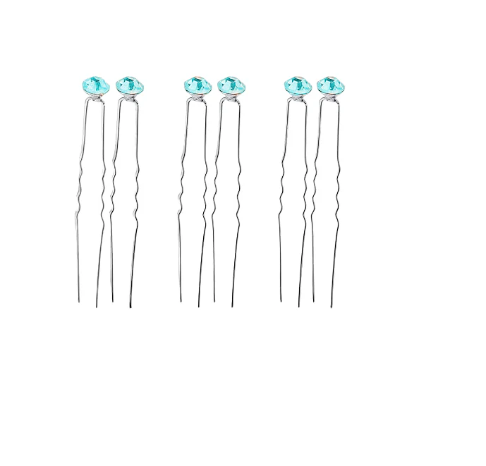 Turquoise Diamonte Bun Pins - Image 2