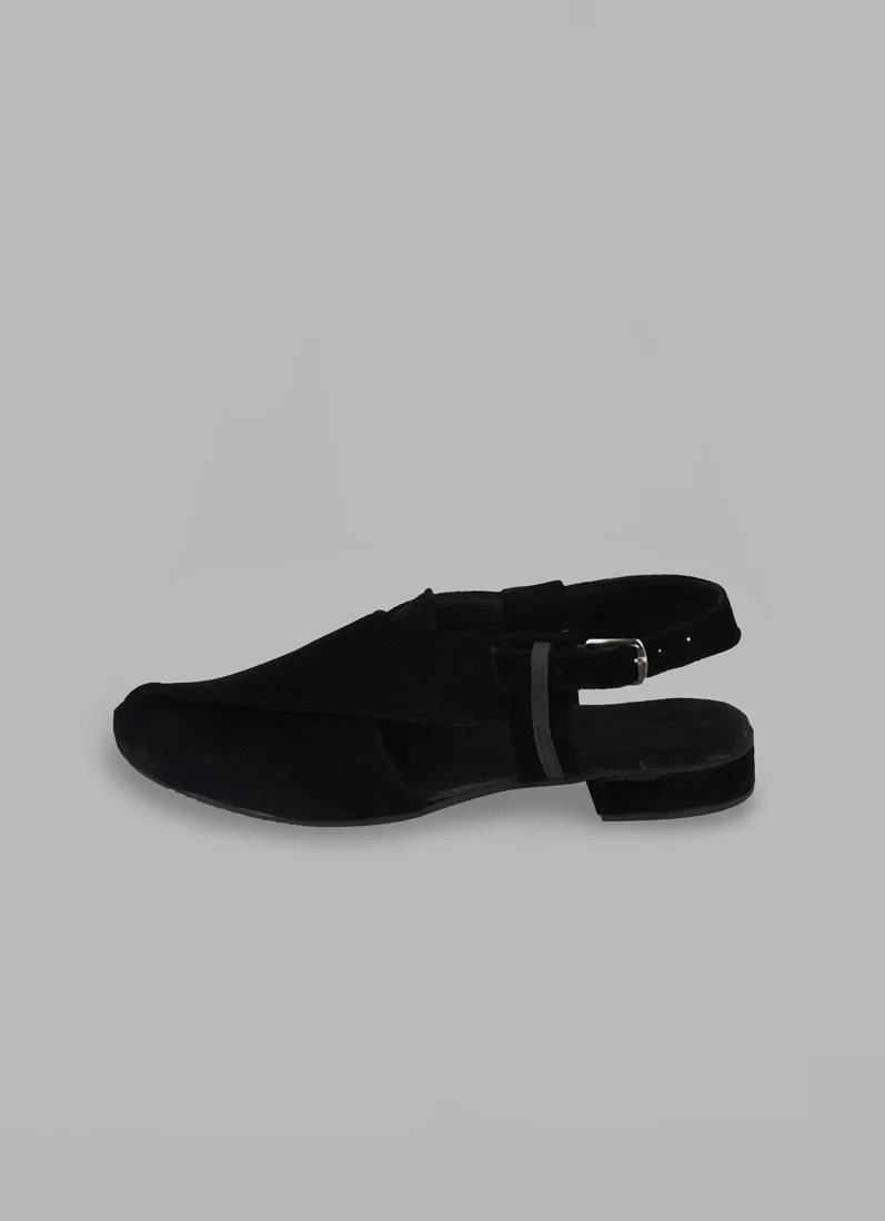Men's Black Velvet Peshawari Shoes - Image 3