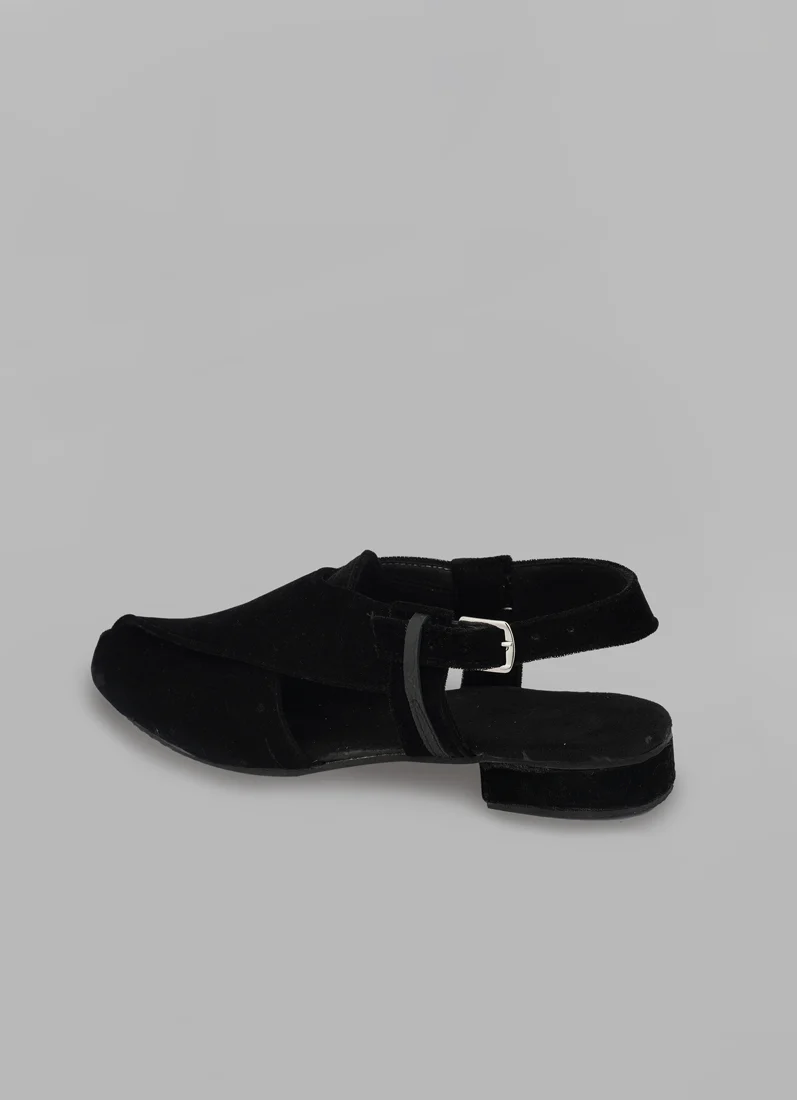 Men's Black Velvet Peshawari Shoes - Image 4